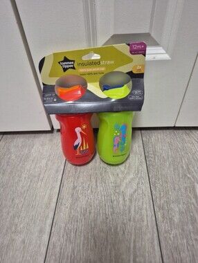 Tommee Tippee 9oz /266ml Insulated Straw Bottle 12m+ Green &Orange Leak Proof